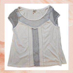 Aeropostale White & Gray Sheer Mesh Cap Sleeve Shirt